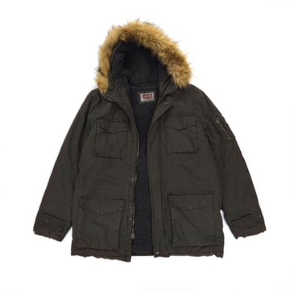 LEVIS Faux Fur Hooded Sherpa Parka Jacket Cargo Gorpcore Urban Indie Utility